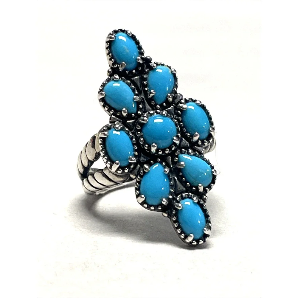 Carolyn Pollack 925 Sterling Silver Turquoise Cluster Ring Size 7.75 Statement